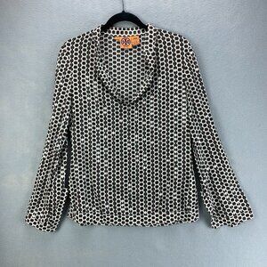 Tory Burch Blouse Womens 4 Brown Pullover Woven‎ Lightweight Cotton Mirrored